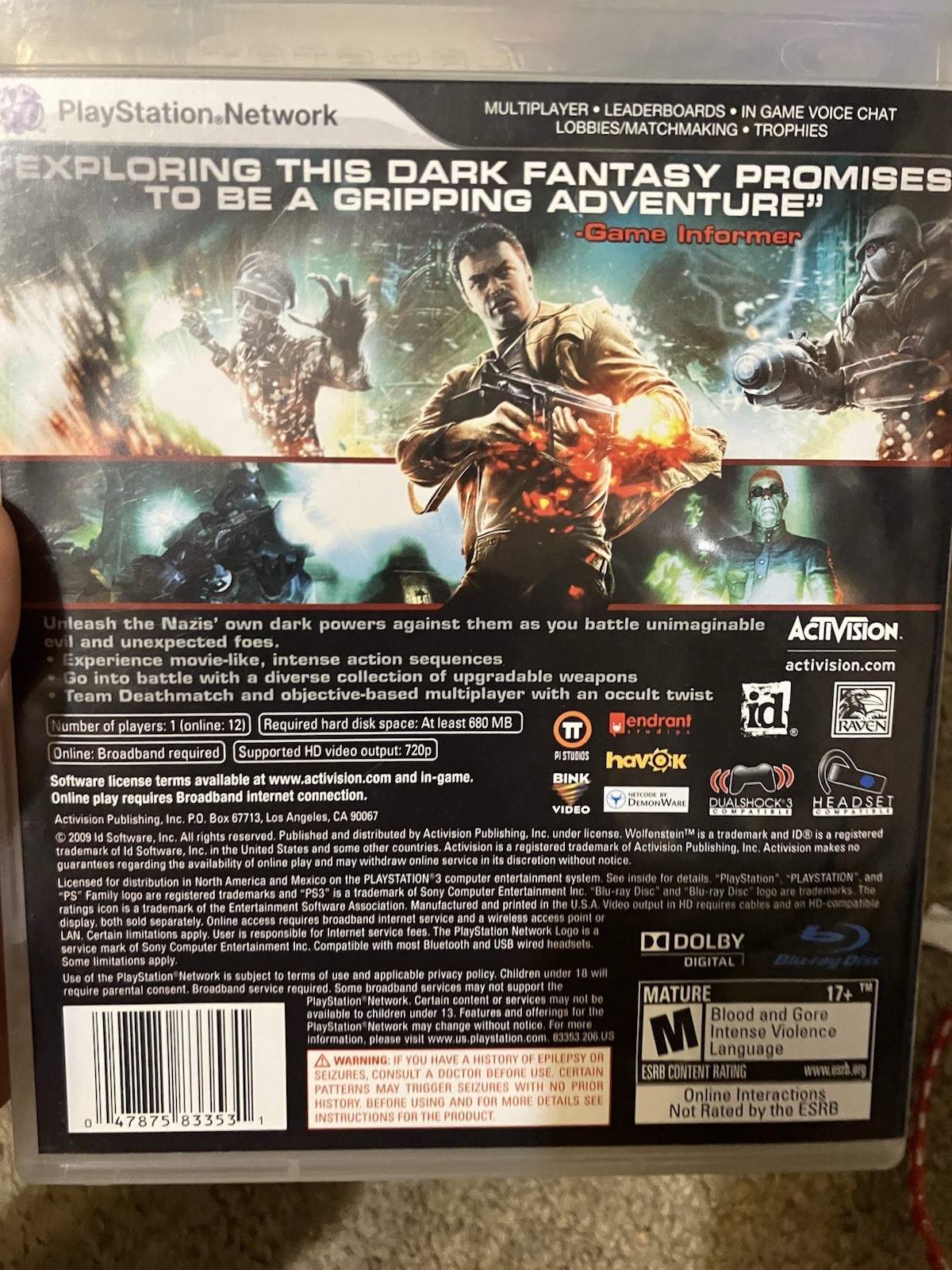 Authentic & Tested Wolfenstein (Sony PlayStation 3, 2009), Cib, Works, Read