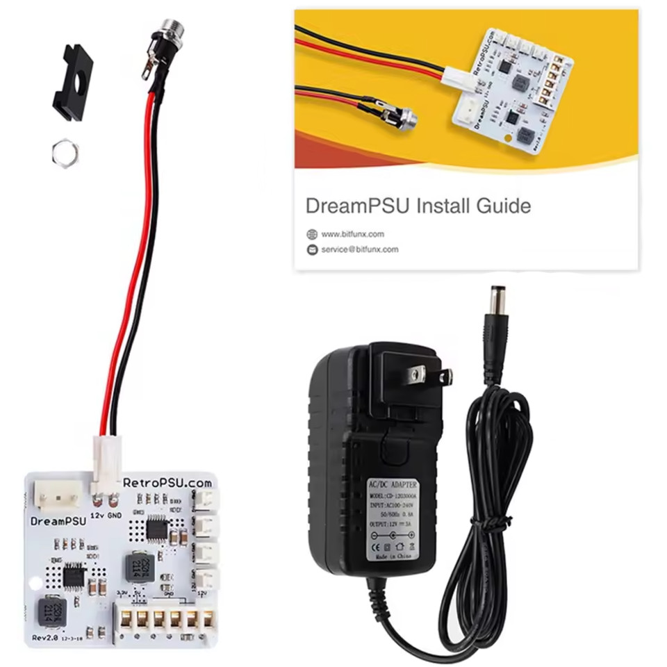 DreamPSU 2.0 for Sega Dreamcast Replacement Power Supply PSU W/ AC Adapter