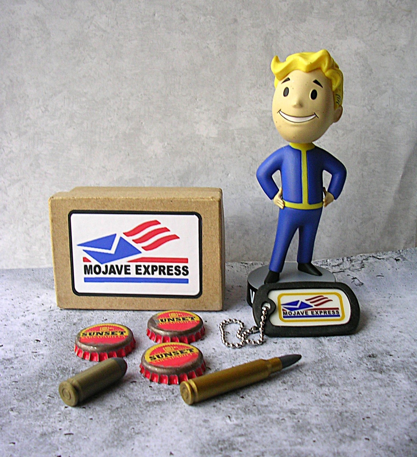 Fallout New Vegas Mojave Express Dog Tag Sunset Caps Ammo in Gift Box