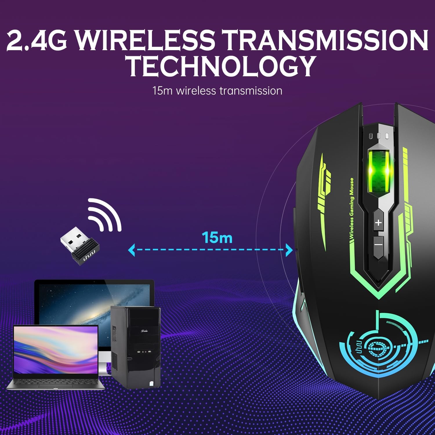 Uhuru Wireless Gaming Mouse Up To 12000 Dpi Rechargeable Usb-C Wireless Mouse 7