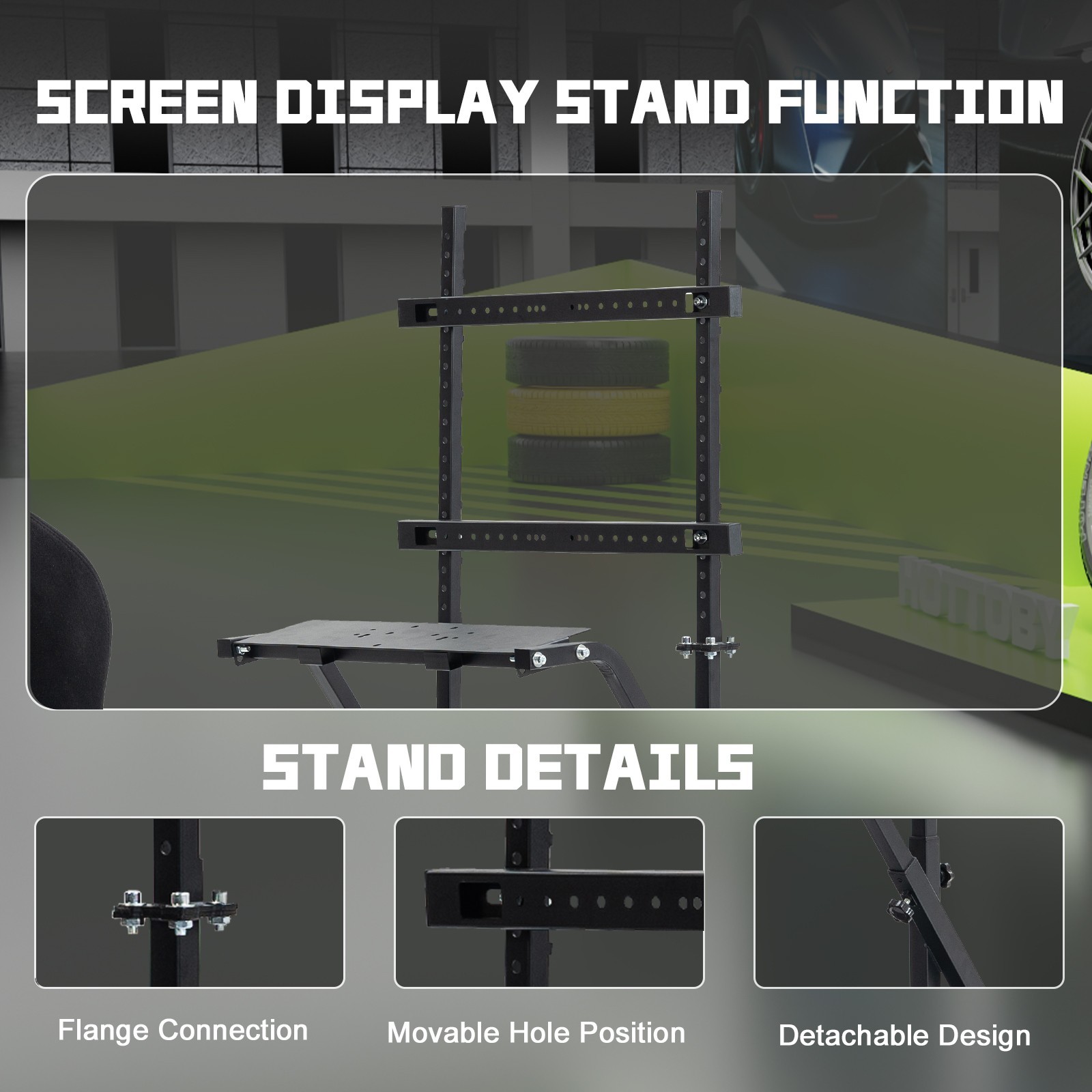 Hottoby Racing Simulator Cockpit With Black Seat & Monitor Stand Fits Logitech