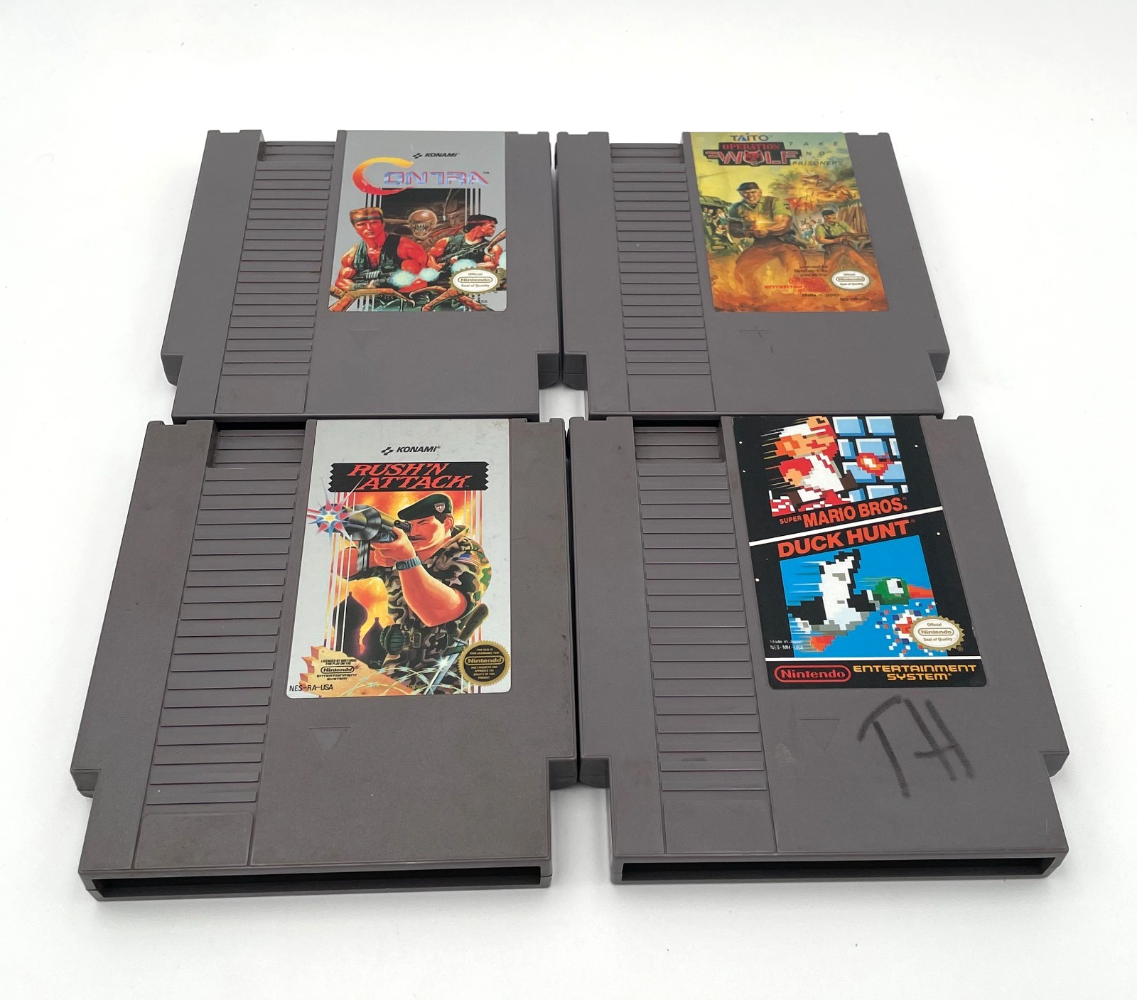 Nintendo NES 4 Game Lot bundle Contra Operation Wolf Rush Attack Mario Bros Duck