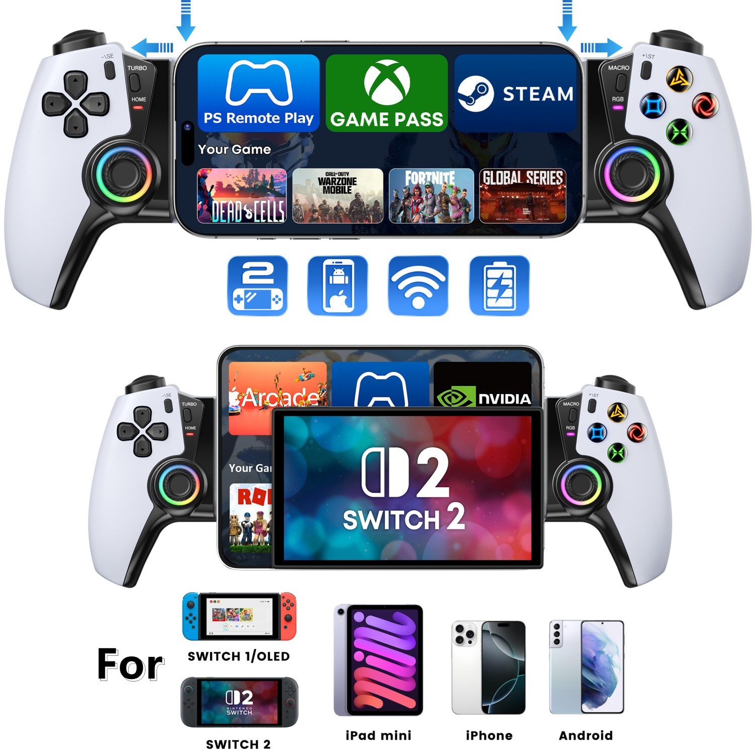 Mobile Gaming Controller for PS Remote Play/iOS,Wireless Phone Game Controller