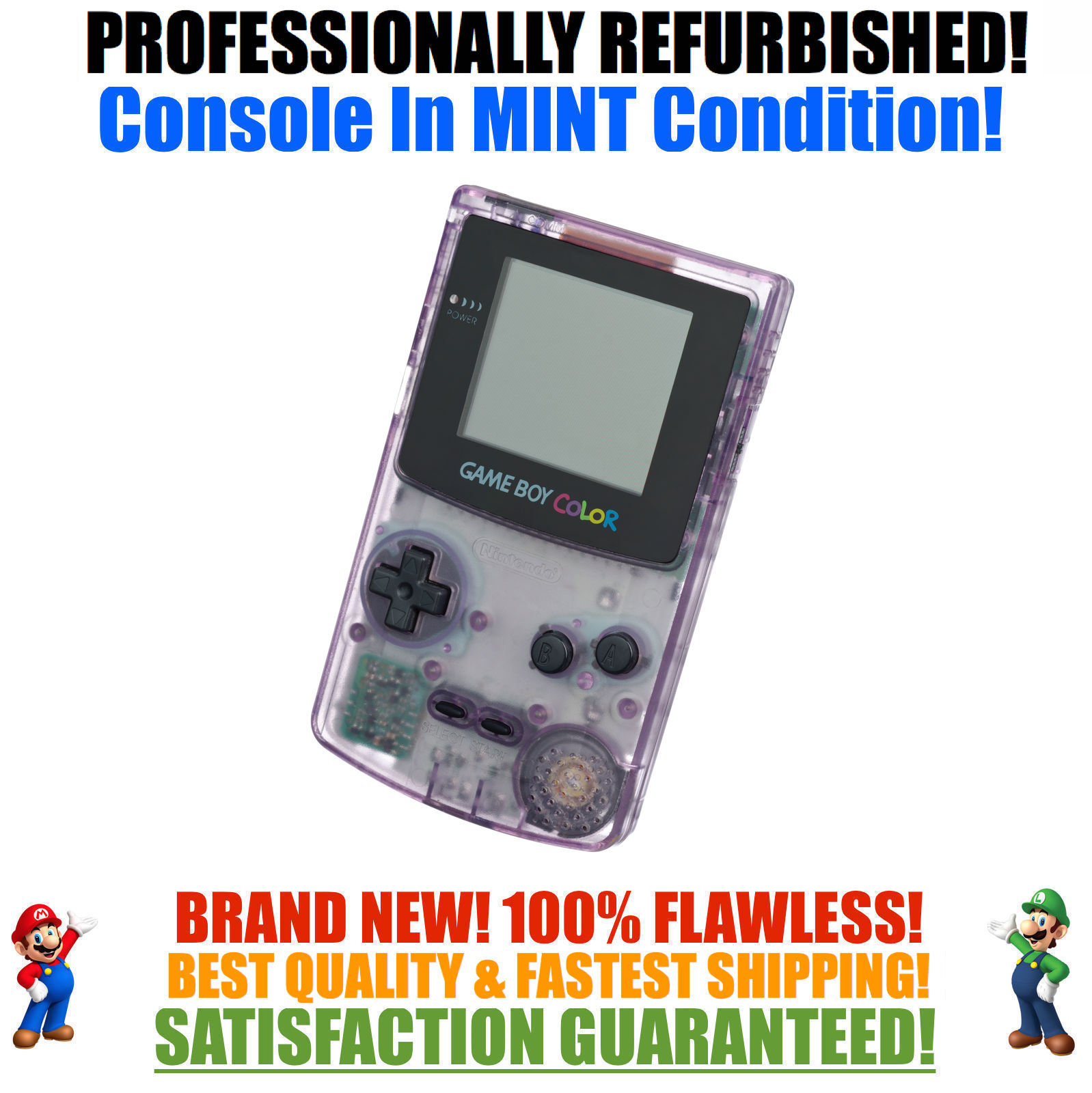 *NEW GLASS SCREEN* Nintendo Game Boy Color GBC Atomic Purple System NEW