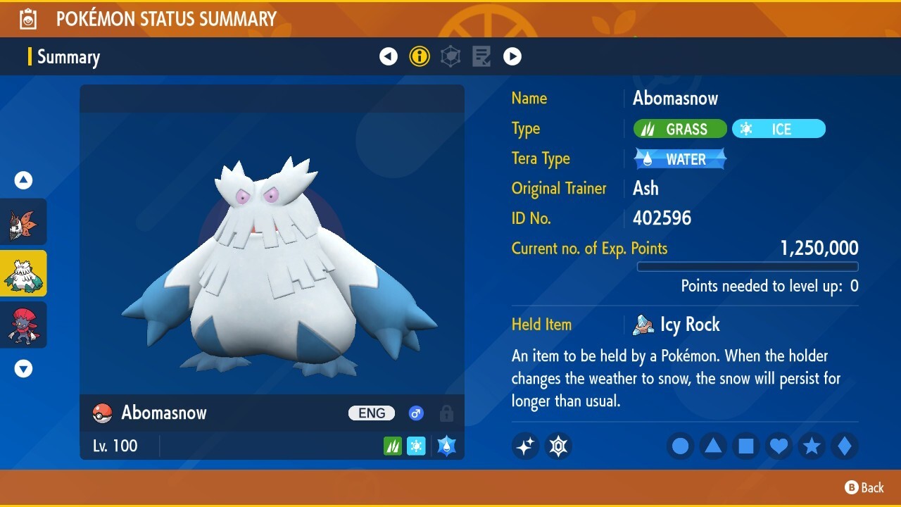 Shiny Abomasnow 6IVs Tera Type: Water Pokémon Scarlet and Violet
