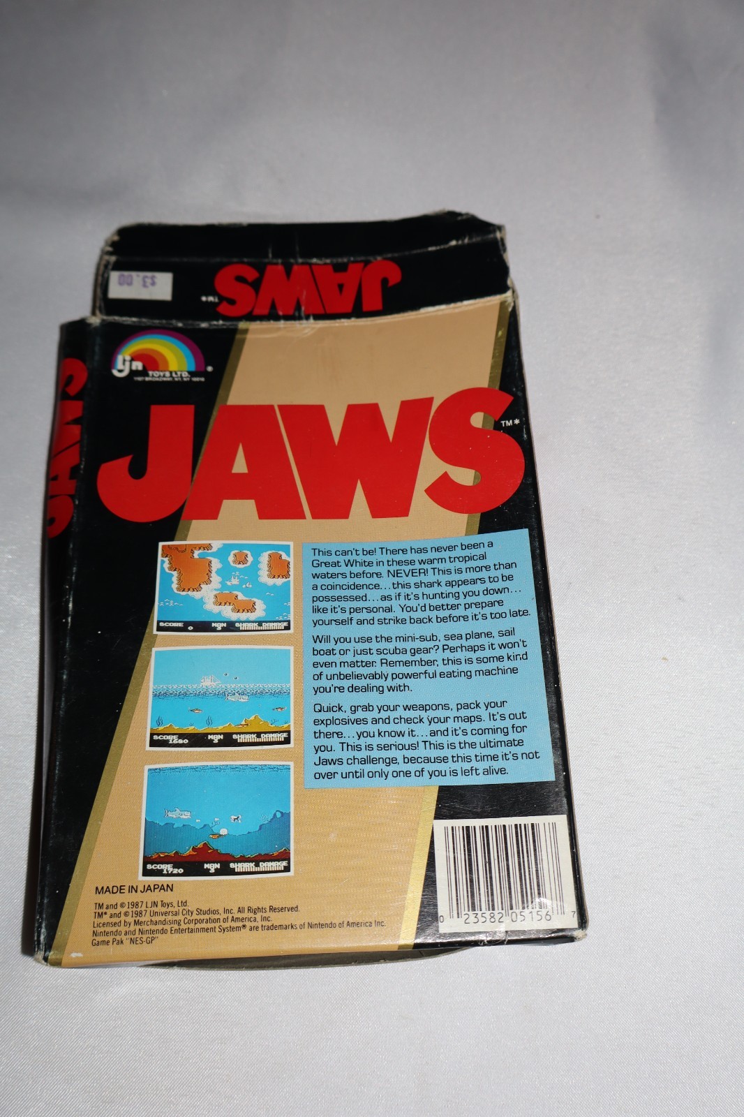 1987 Jaws Nintendo NES Box Only w Styrofoam No Video Game 80s RARE HTF VTG Movie