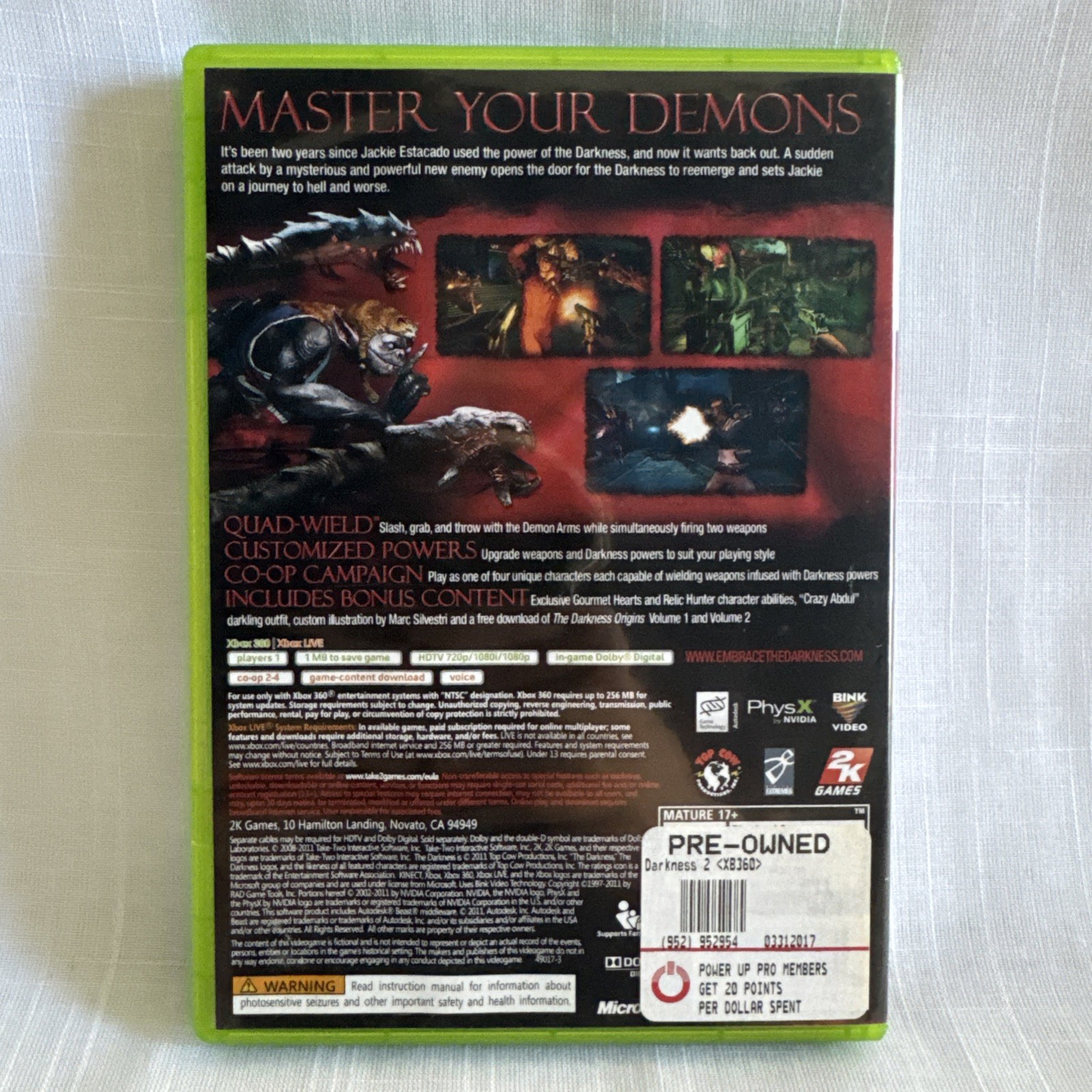 The Darkness II 2 Limited Edition / Microsoft Xbox 360 CIB Includes Poster