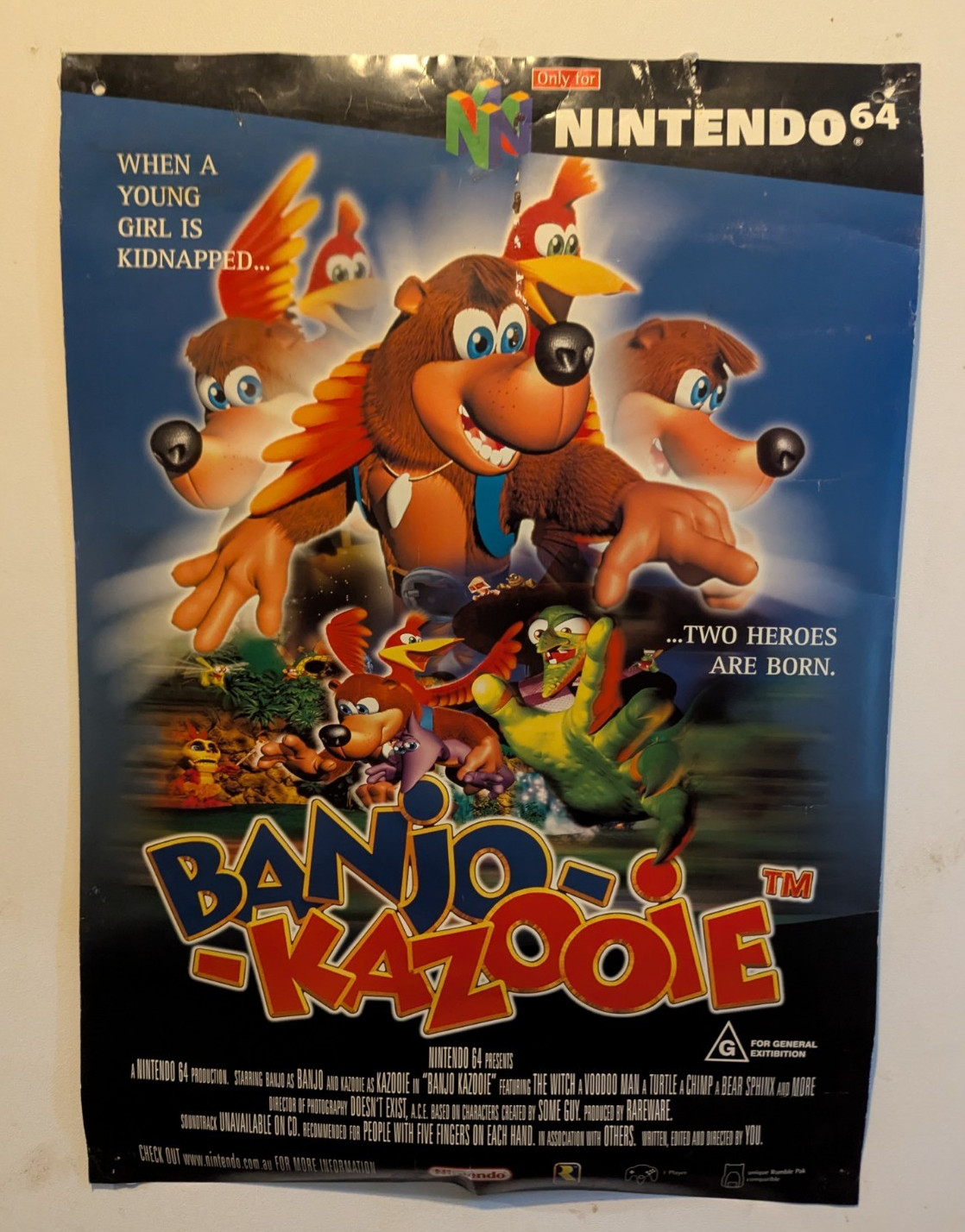 N64 Banjo Kazooie Promo Poster Nintendo 64 Store Display Promo Sign Rare
