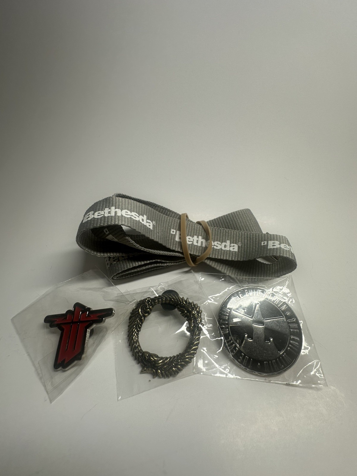 Rare Bethesda Lanyard and Pin Set – Elder Scrolls, Wolfenstein, The Evil Within
