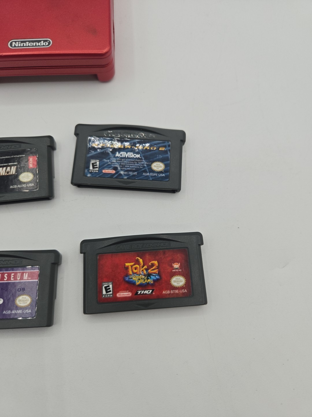 Nintendo Game Boy Advance SP Handheld System Flame Red W/charger And 4 Games