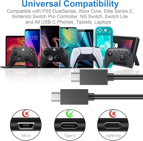 PS5 Controller Charger – 2 Pack 5FT OEM Original 3A Fast Charging Cable USB C to