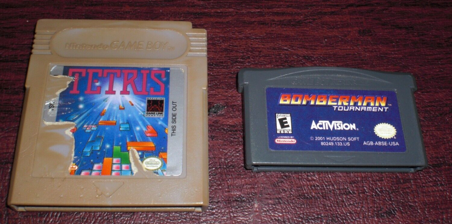 Tetris 1 + Bomberman Tournament 4 Original Game Boy Color Advance Console GBA
