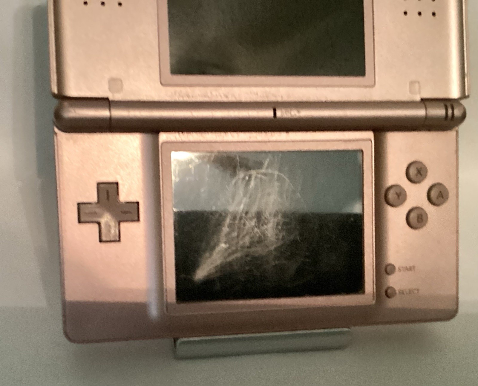 Nintendo DS Lite USG-001 Rose Pink OEM Charger UG-002 Stylus W/Scratches Tested