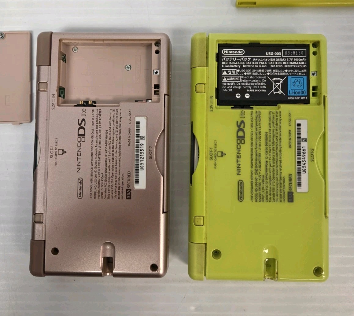 READ!!! – Nintendo DS Lite (USG-001) Green & Metallic Pink -Lot Of 2 – Both Work