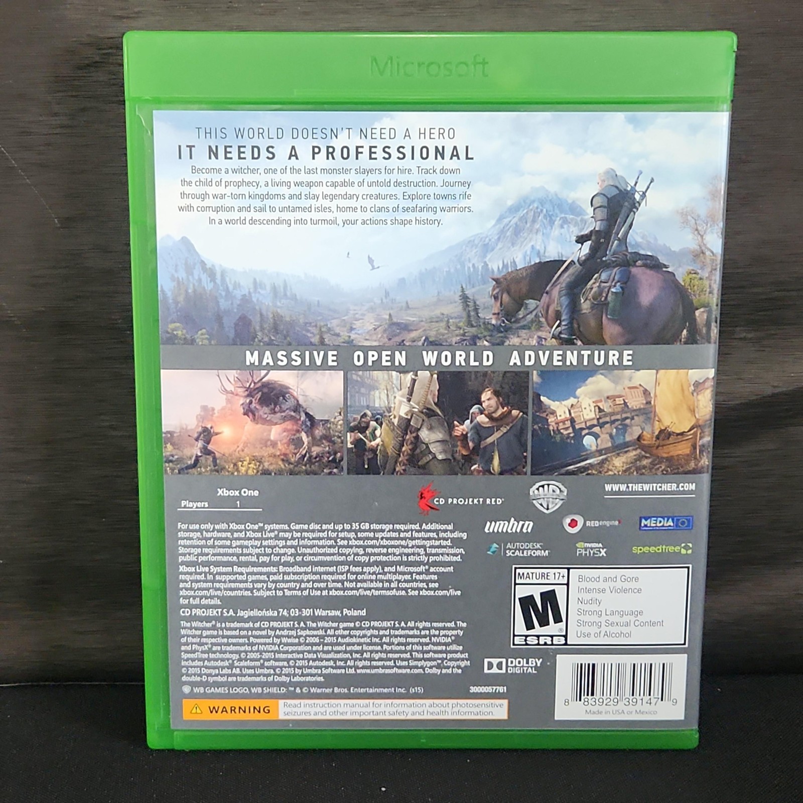 The Witcher 3 Wild Hunt Xbox One Bonus Edition Game CIB Complete Manual