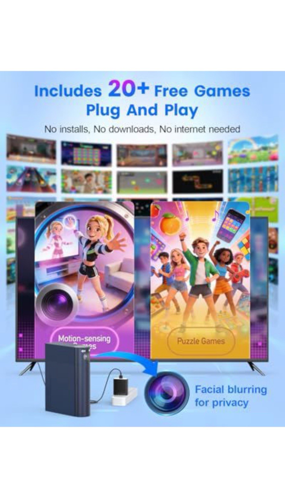 AR Motion Gaming Console Plug & Play Video Game System for Kids & Family Fun
