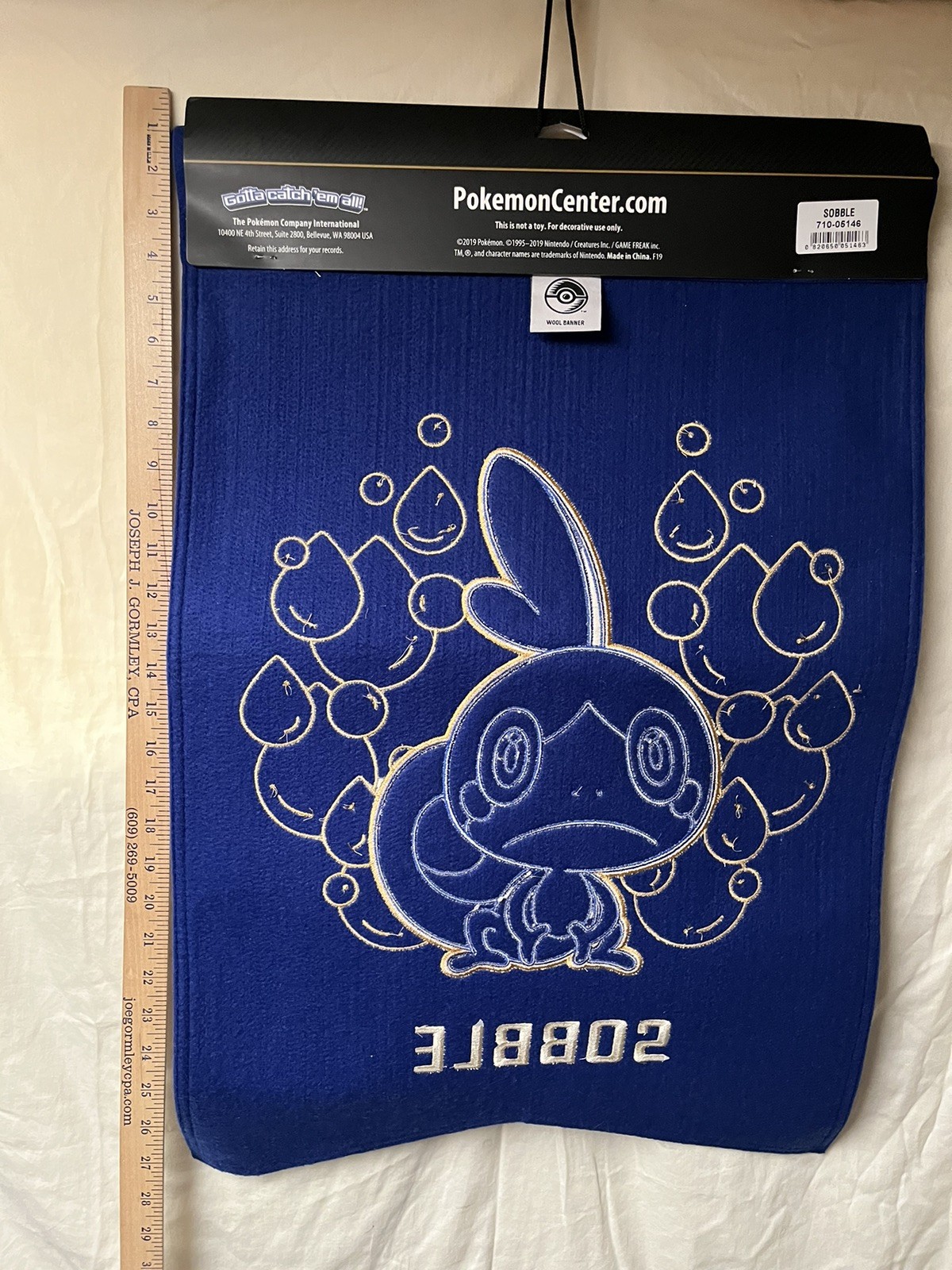 SOBBLE Galar First Partner 27.5” Blue Felt Wool Banner The Pokemon Company-NEW
