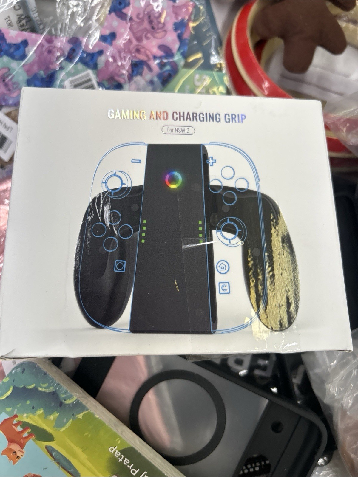 Type-C Wired Charging Grip for NSW 2 Controller, Black Plastic Single Unit