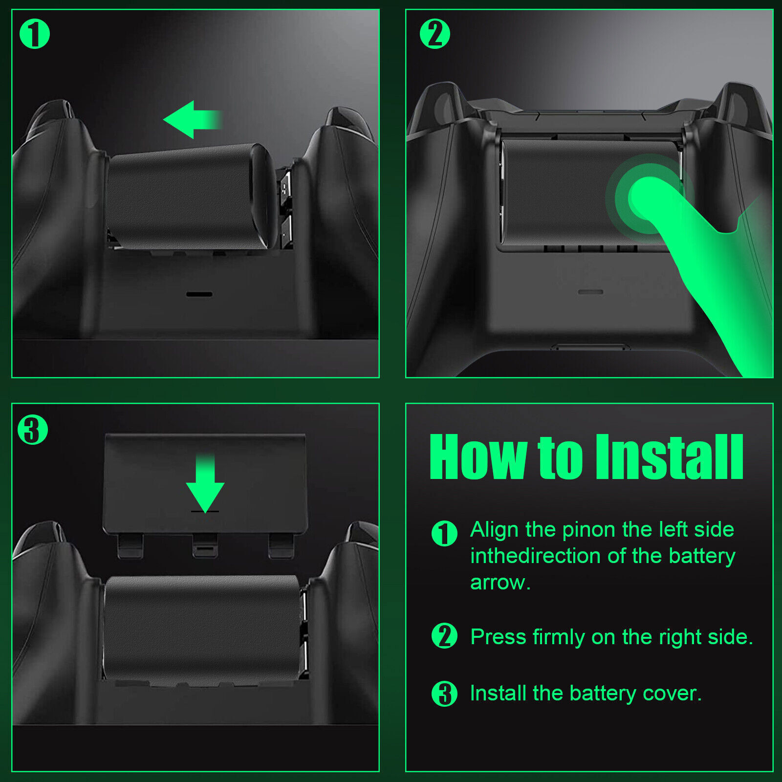 2 Pack Rechargeable Battery + Charge Kit Cable For Xbox One Controller 3600 mAh