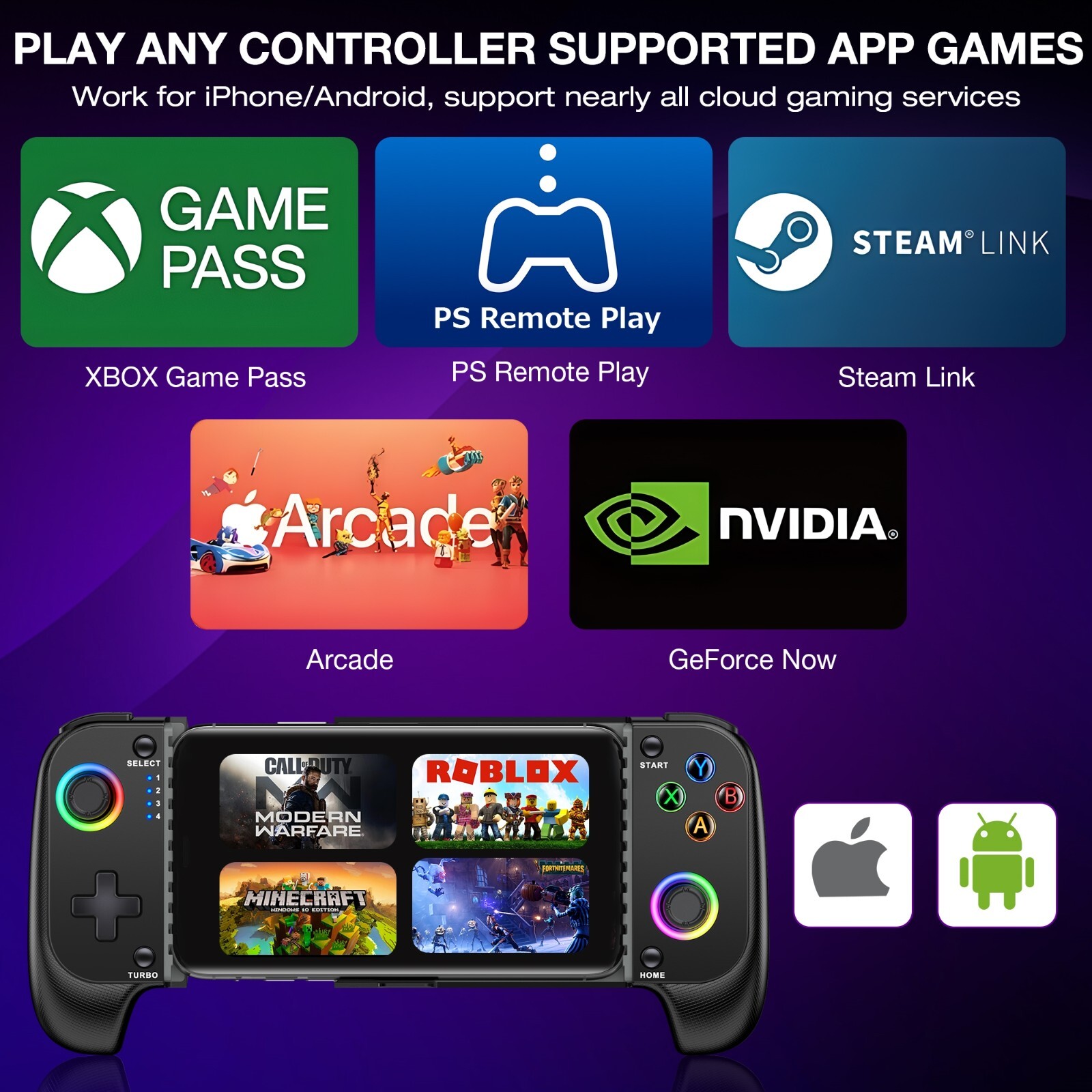 Phone Controller for iPhone/Android with Hall Joystick,Android&iOS Controller