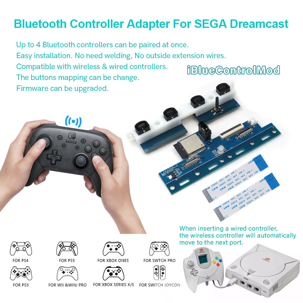 Wireless Bluetooth Internal Adapter iBlueControlMod For SEGA Dreamcast Console