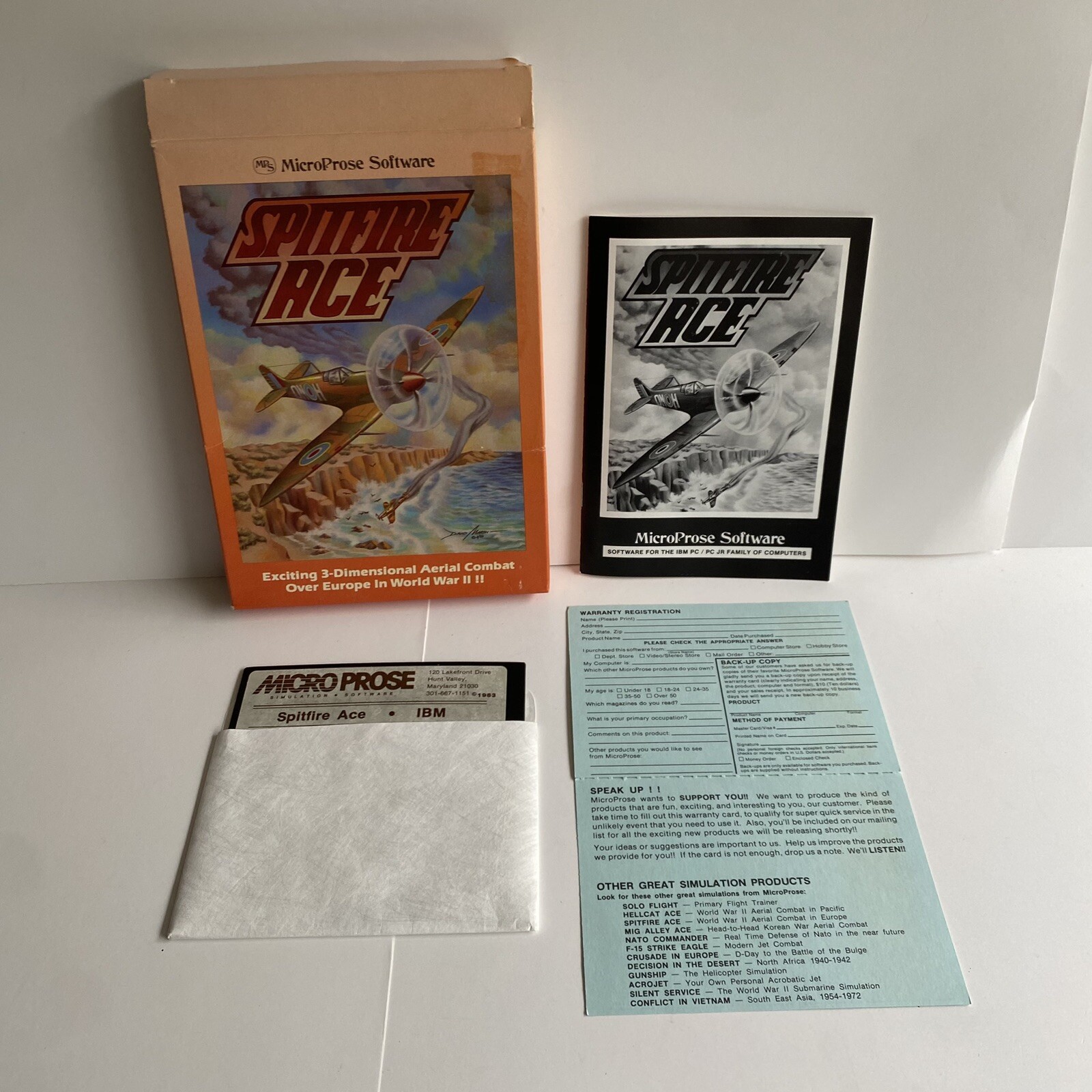 Spitfire Ace IBM PC Big Box 5.25” Disk Diskette CIB Complete In Box