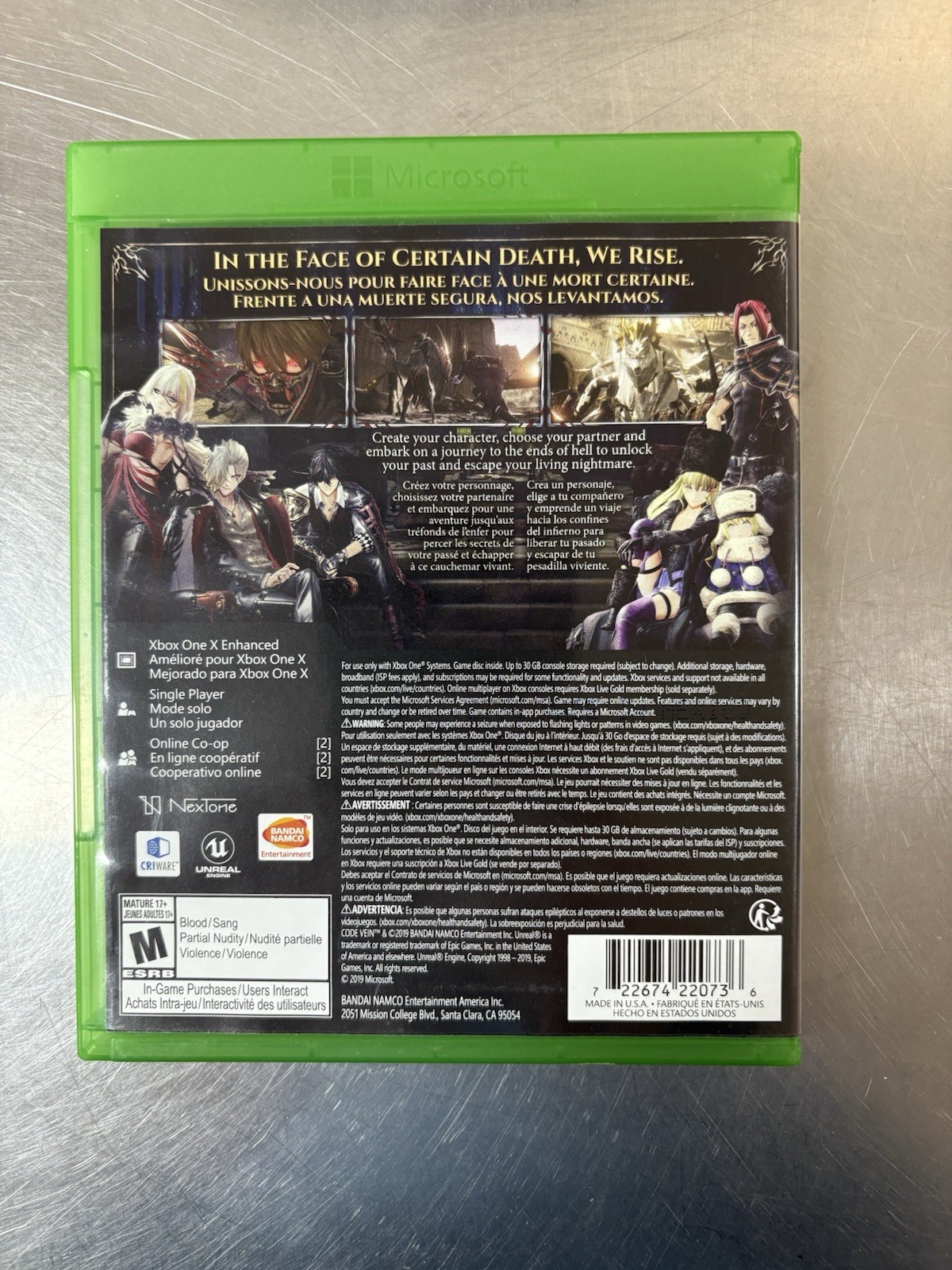BANDAI NAMCO Code Vein Microsoft Xbox One NTSC-U/C M 2019 Xbox One X Enhanced