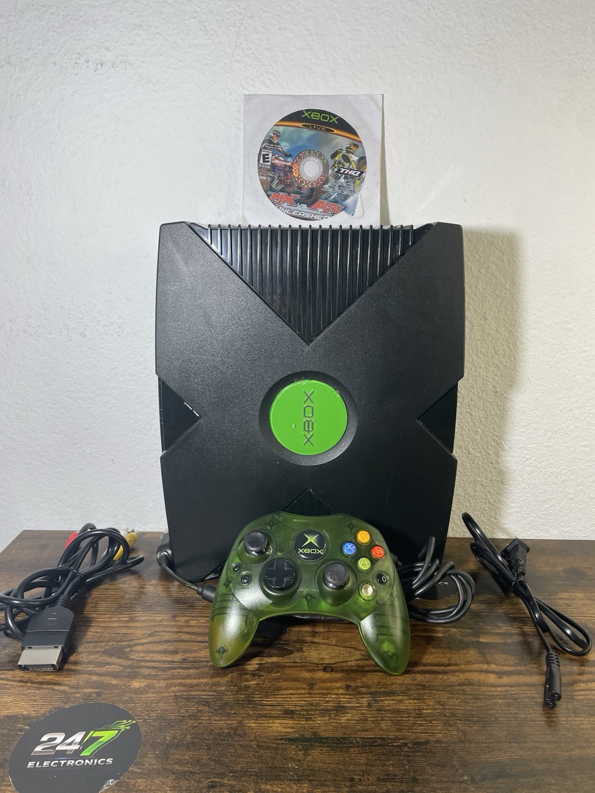 Xbox Original Console Microsoft Black w/ Green Controller AV Power READ TESTED
