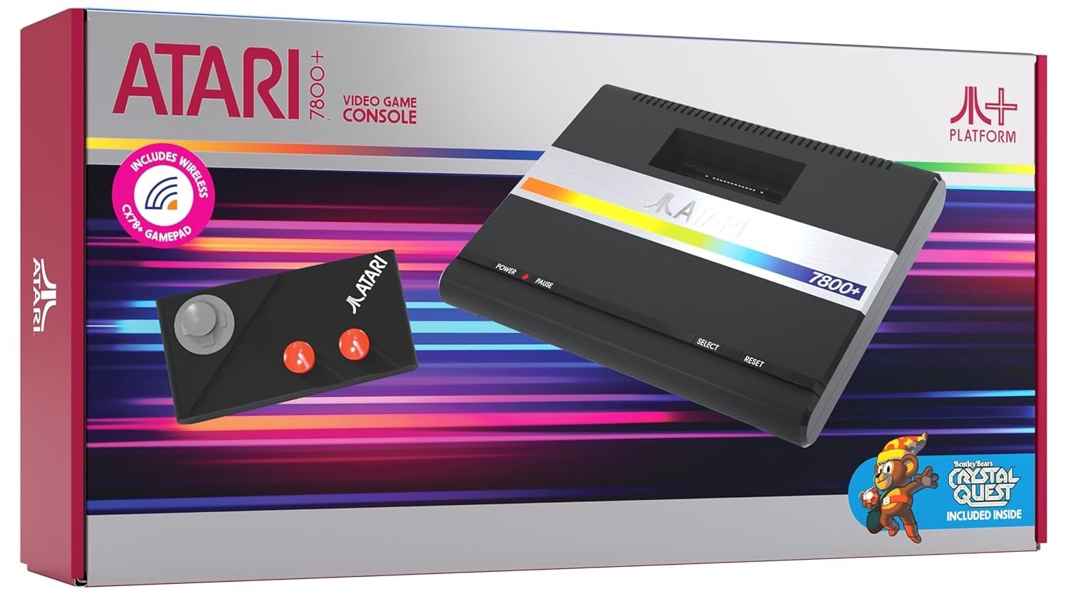 Retro Atari 7800+ Console with Wireless Controller & Crystal Quest – HDMI Ready
