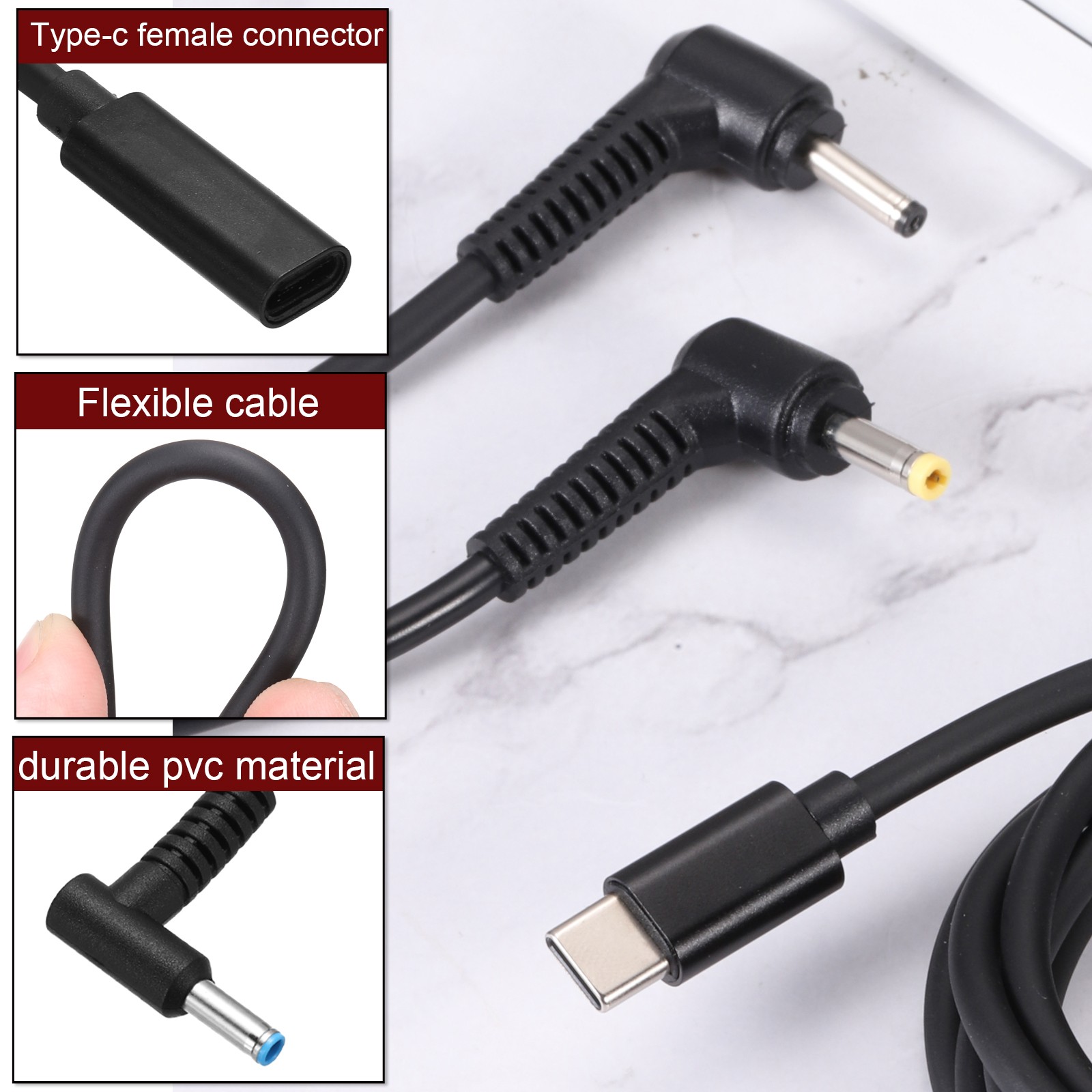 0.5FT USB C to DC PD Power Fast Charging Cable, 4.5mmx3mm 65W/18V-20V(Black)