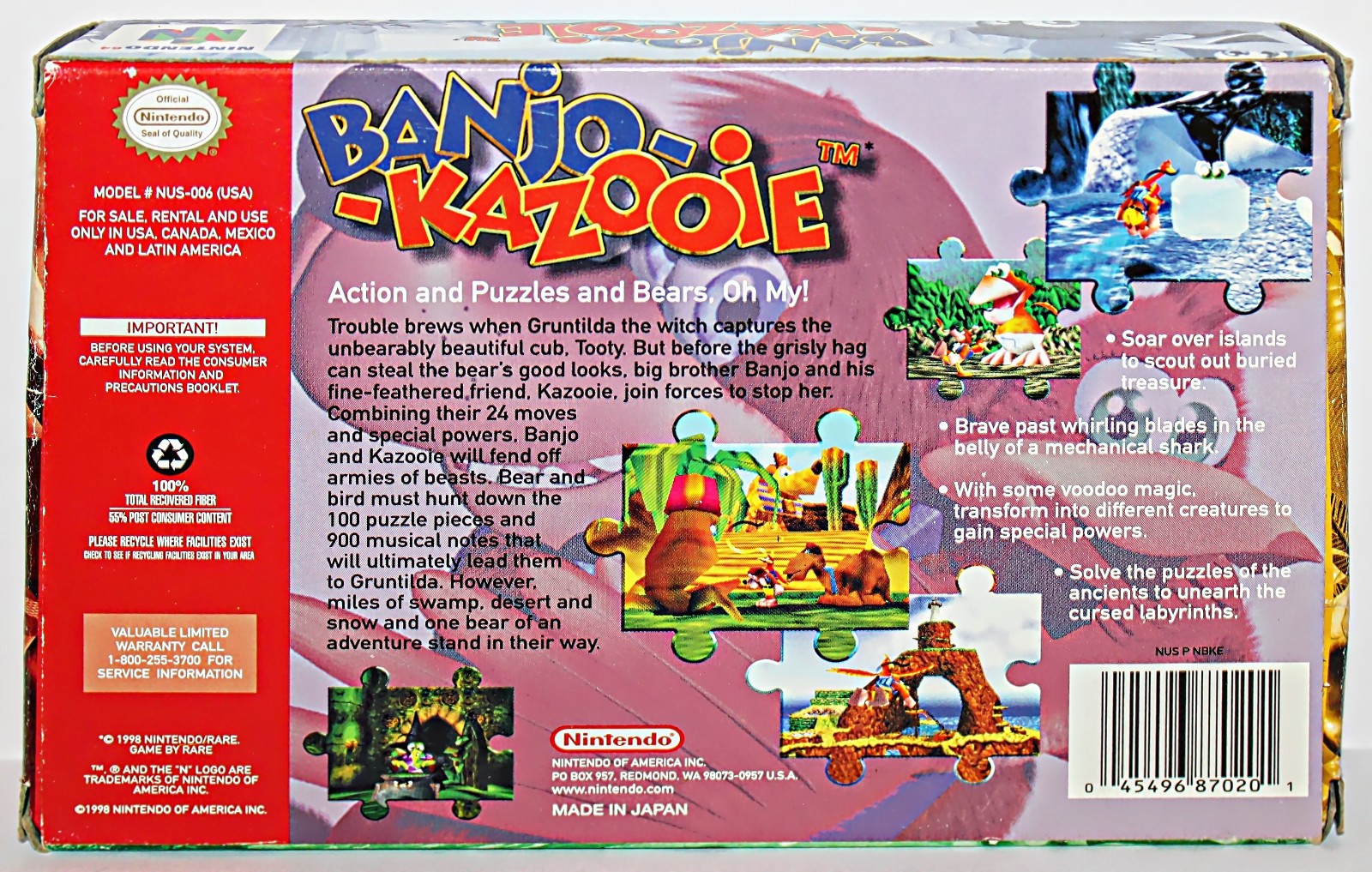 Banjo-Kazooie Nintendo 64 1998 Tested, Working In Box With Manual, See Condition
