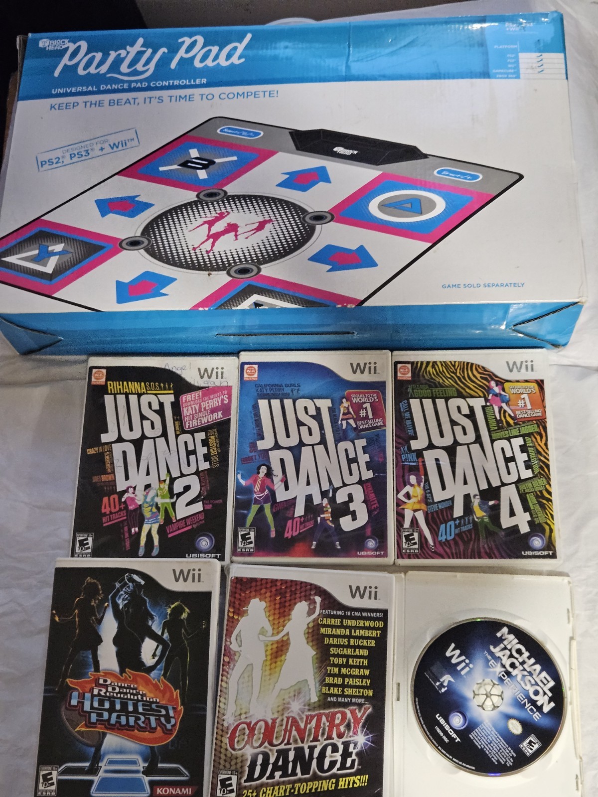 Nintendo Wii Just Dance 2 3 4 + Revolution Game & Party Pad +Country & M Jackson