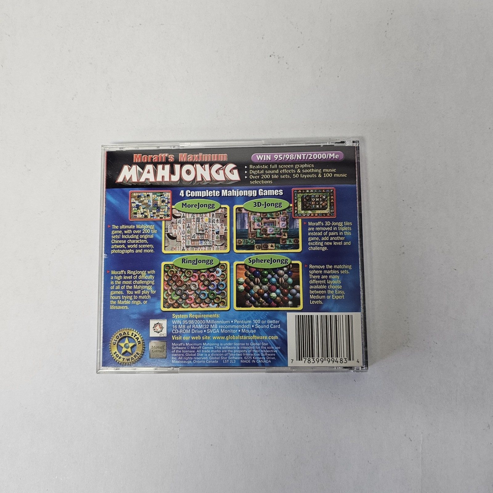 Moraff’s Maximum Mahjongg PC CD-ROM Game Global Star Software Windows