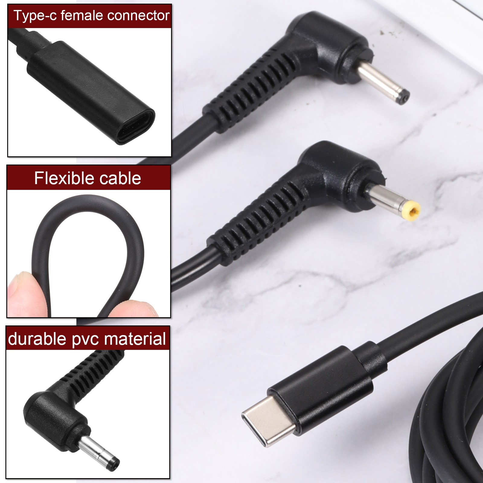 0.5FT USB C to DC PD Power Fast Charging Cable, 4mmx1.7mm 65W/18V-20V(Black)