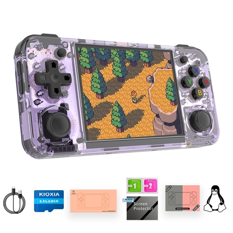 Portable RG 35XXH Game Console – 64GB Storage with 8-Hour Battery Life in Purple