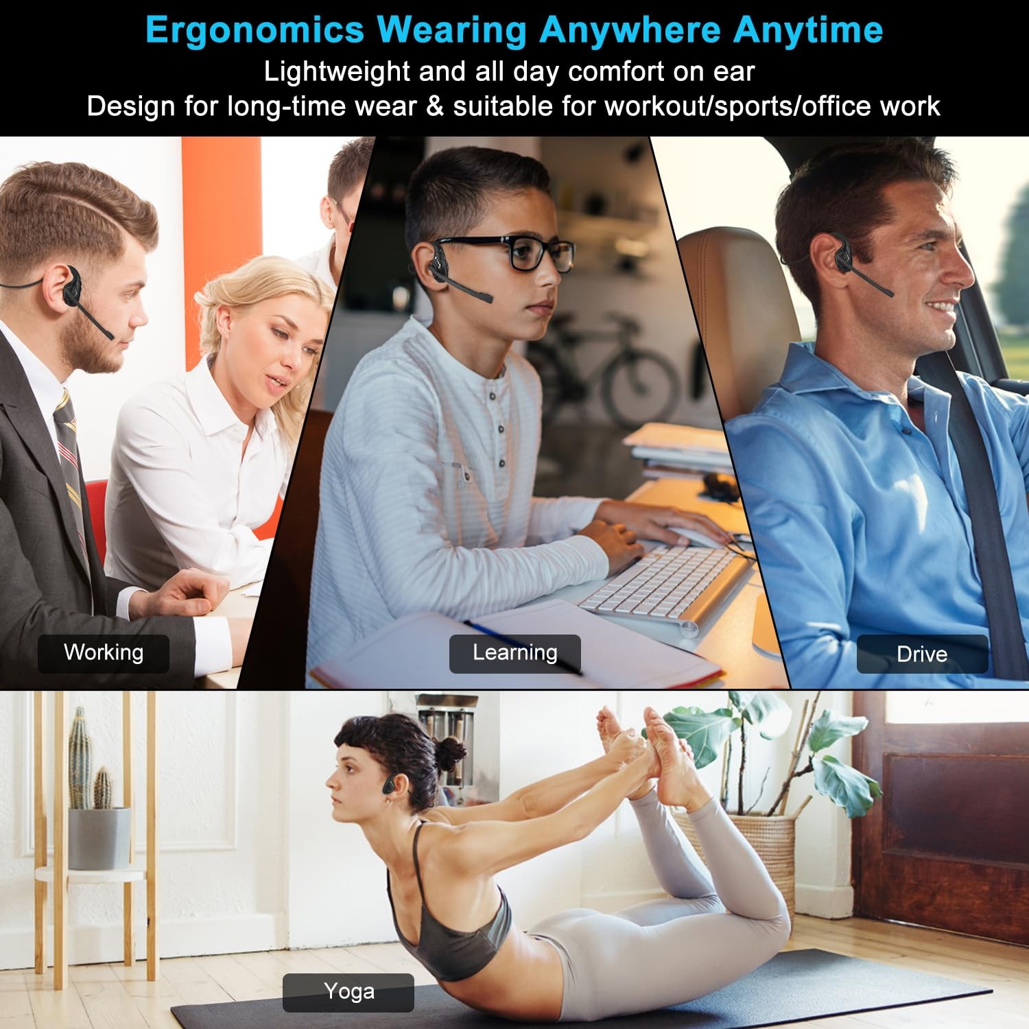 Bluetooth 5.3 Headset with Microphone, Open Ear Headphones w/Noise Cancelling…