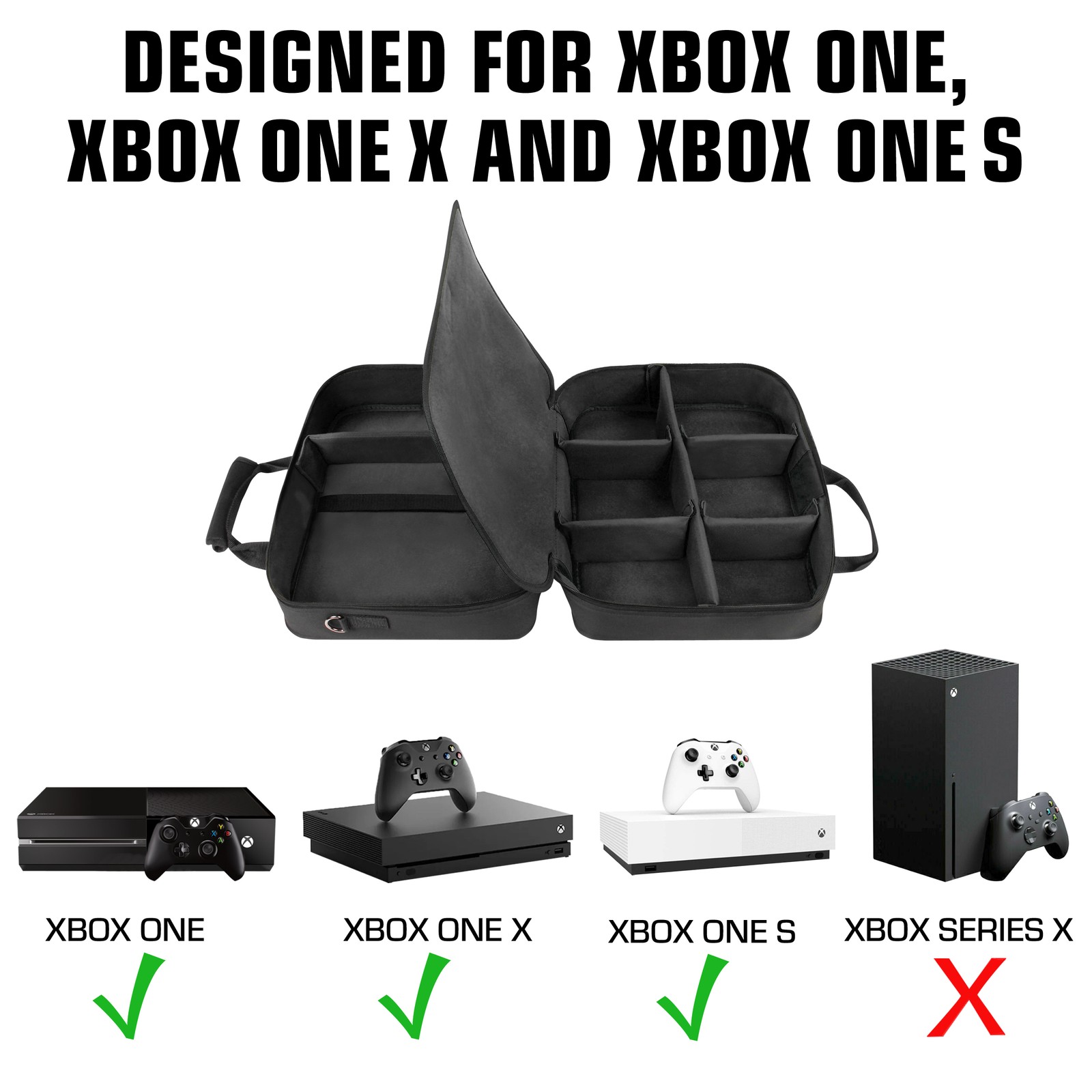 Xbox One Travel Carrying Case with Kinect Carrying Pouch and Game Disc Pockets