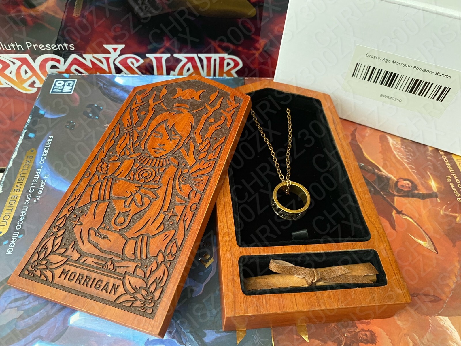 Dragon Age Morrigan Romance Bundle Box Necklace Ring Pendant + Letter Figure