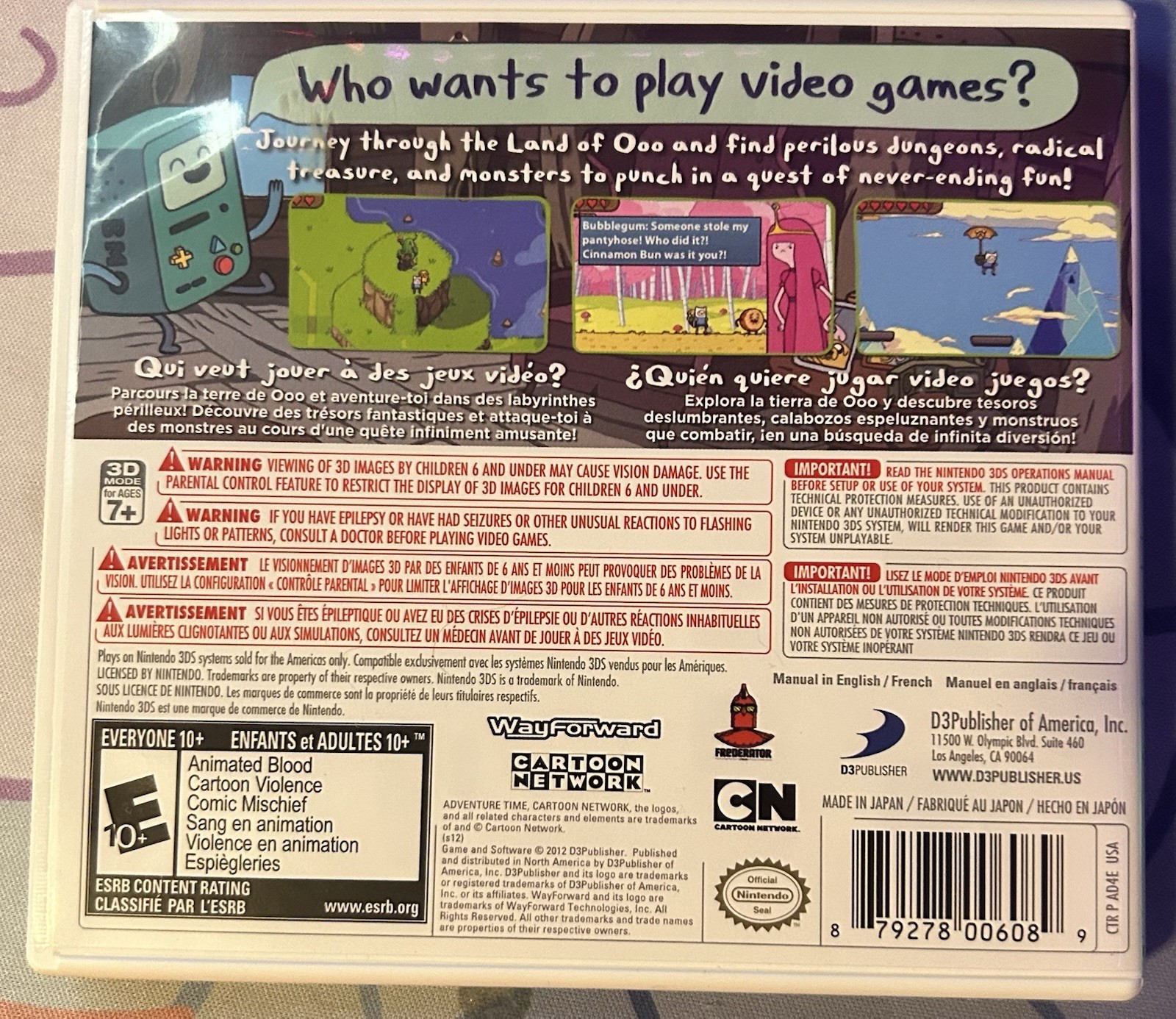 D3Publisher Adventure Time Nintendo 3DS 2012 E10+ Manual Included