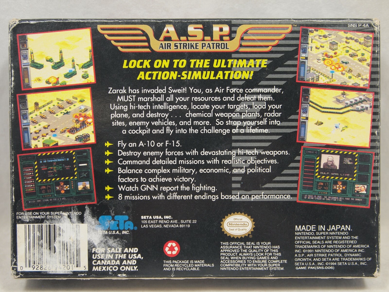 A.S.P. Air Strike Patrol (Super Nintendo | SNES) Authentic BOX ONLY