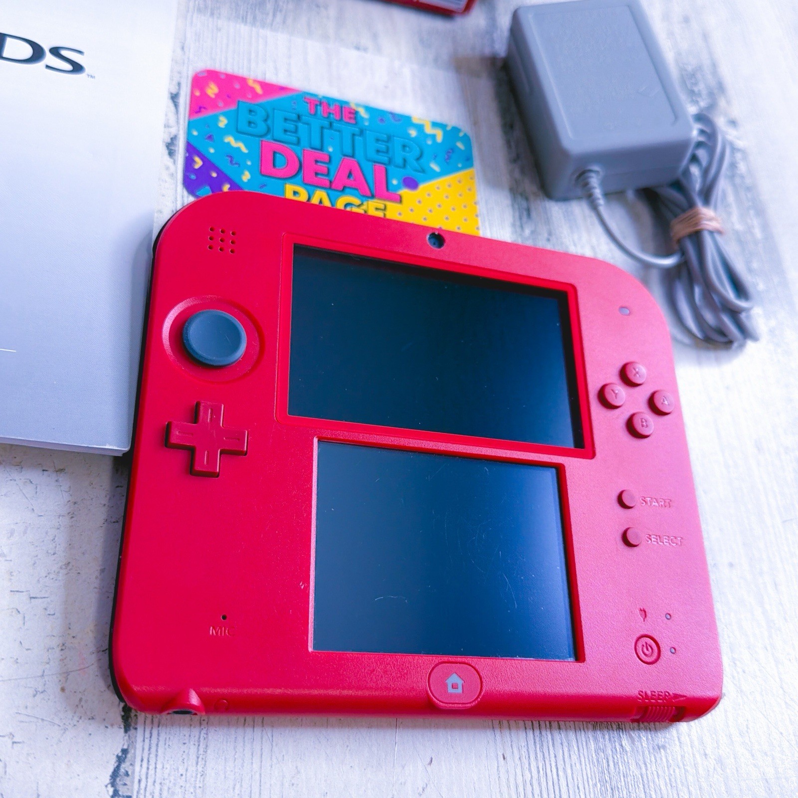 Nintendo 2DS Crimson Red Mario Kart 7, Pre-Installed W/ Box / Matching serial #