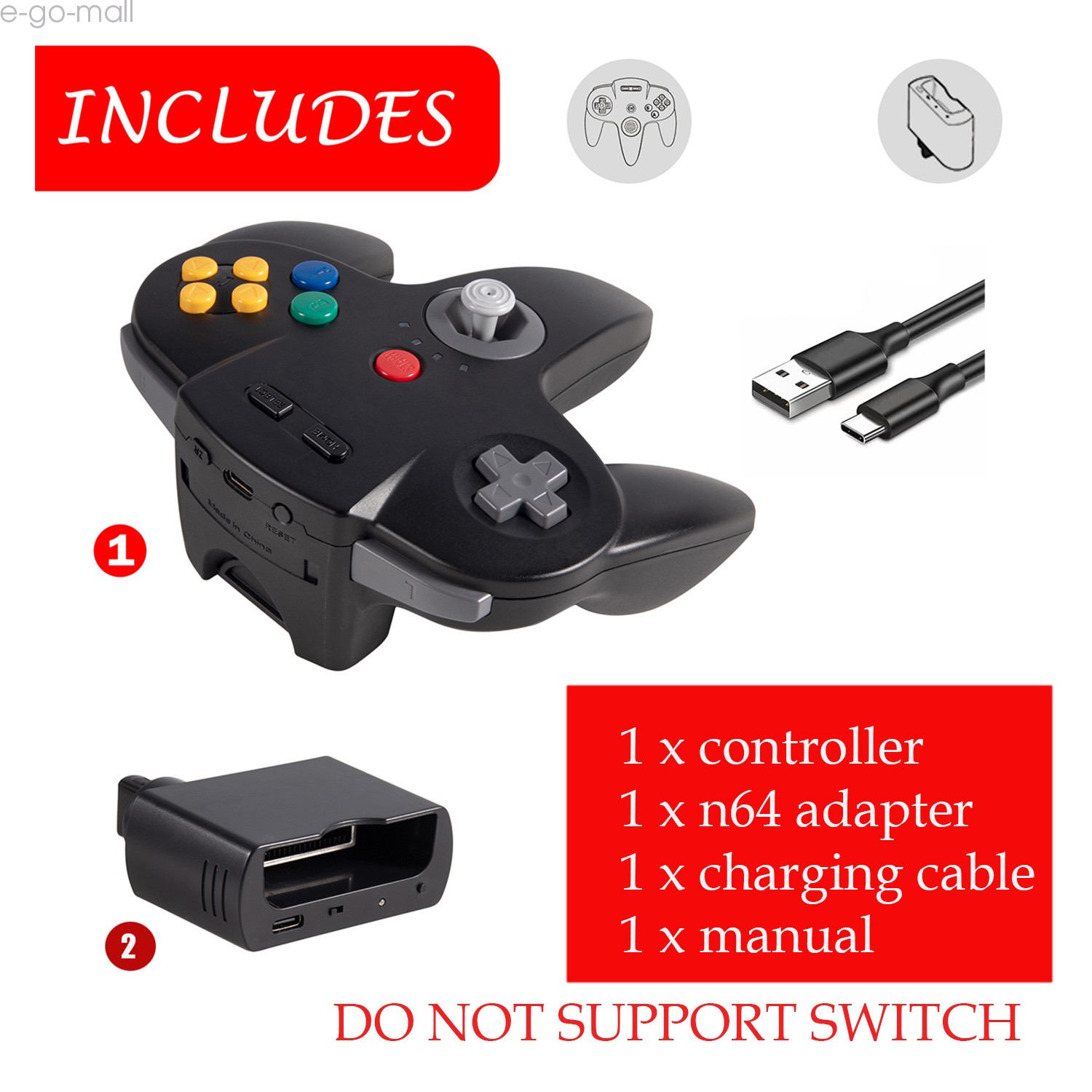 Wireless N64 Controller Remote Game Pad w/ Rumble Pak for Nintendo N64 Console