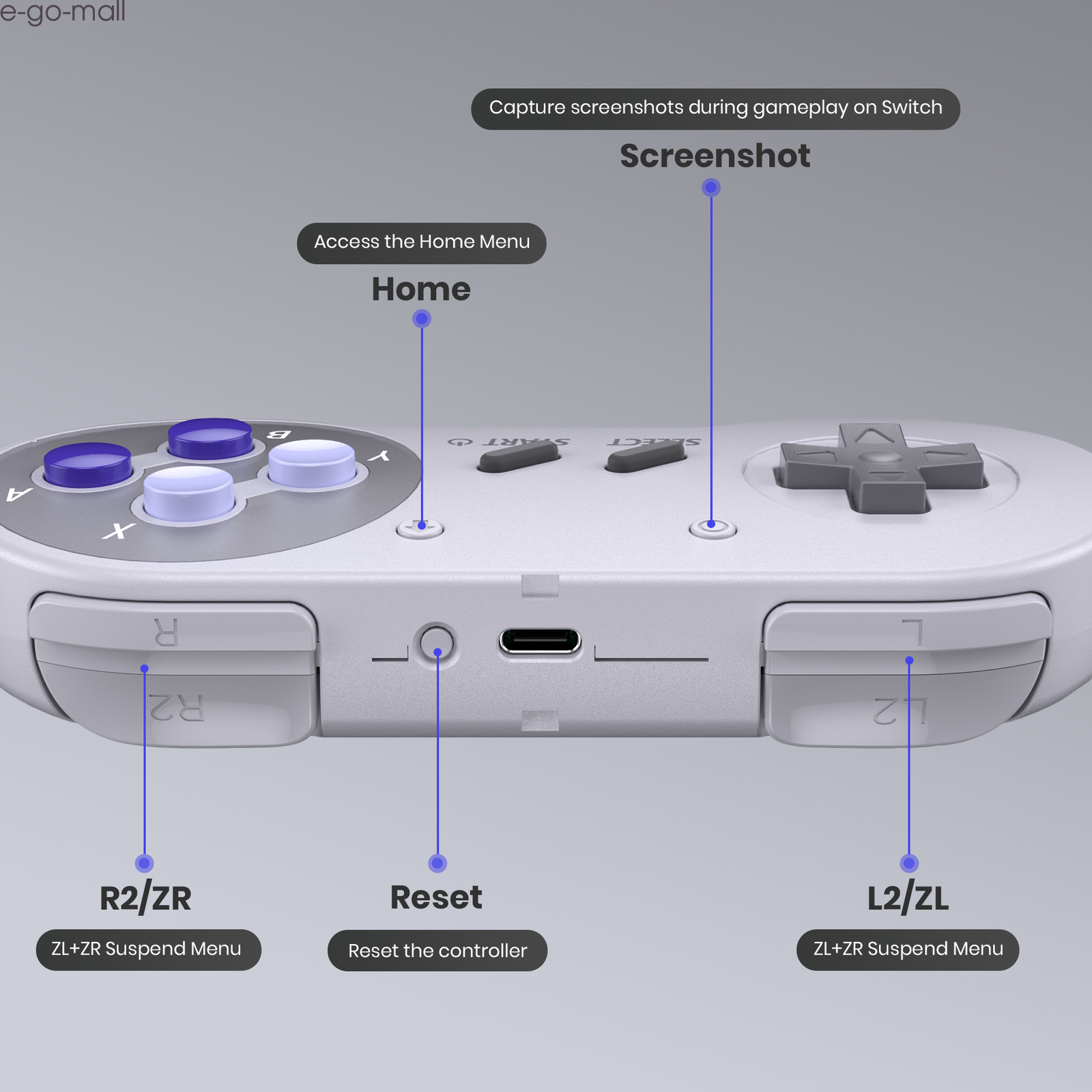 2PCS Wireless Controller for Super Nintendo Entertainment System™ Switch Online