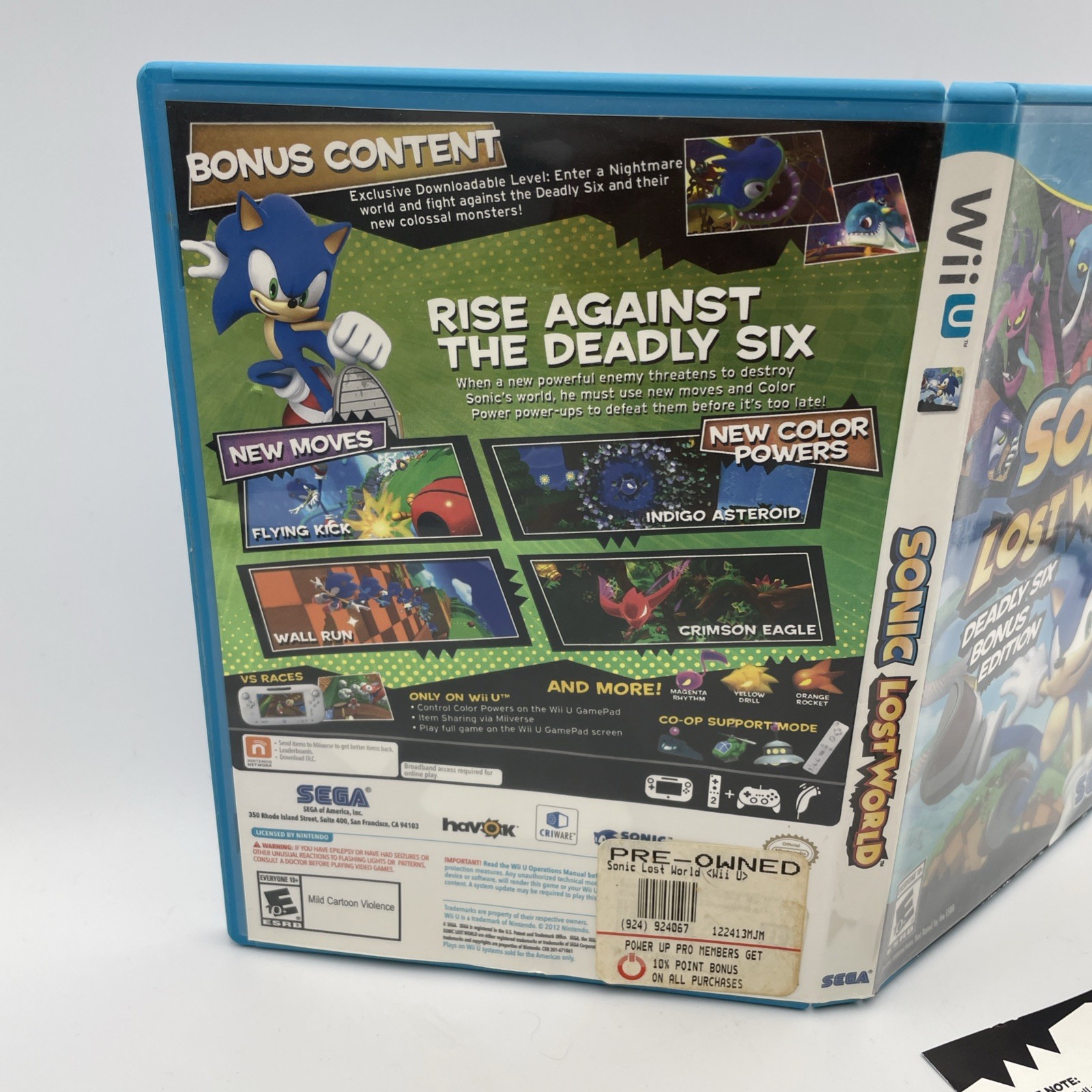 SEGA Sonic Lost World Deadly Six Bonus Edition Wii U w/ Manual COMPLETE