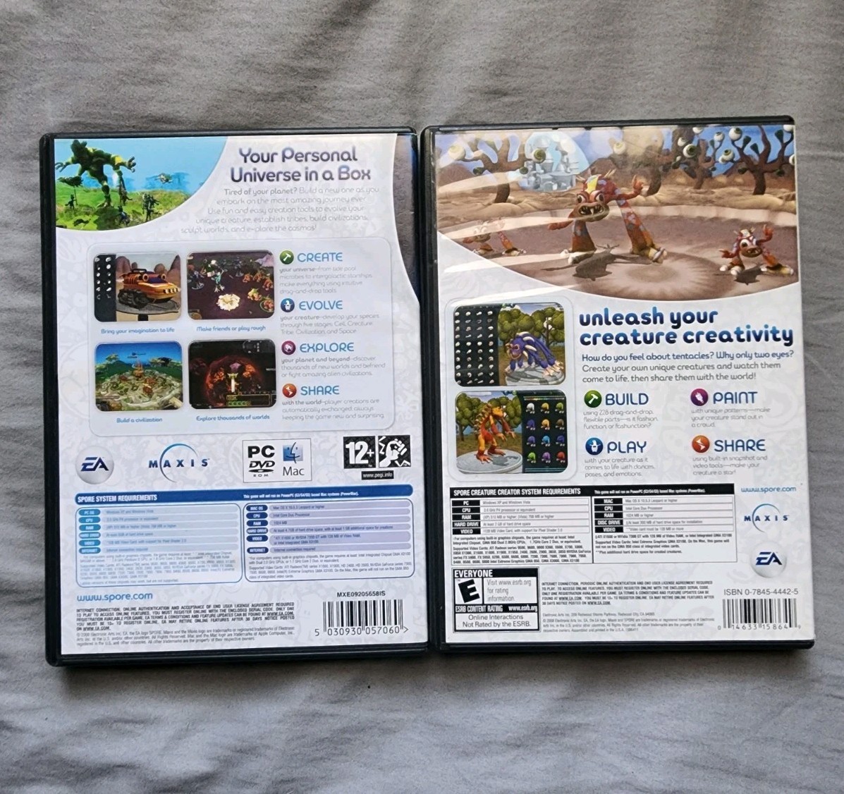 Spore & Creature Creator WIN/MAC/CD Lot of 2 (DVD-ROM,2008) Complete with Manual
