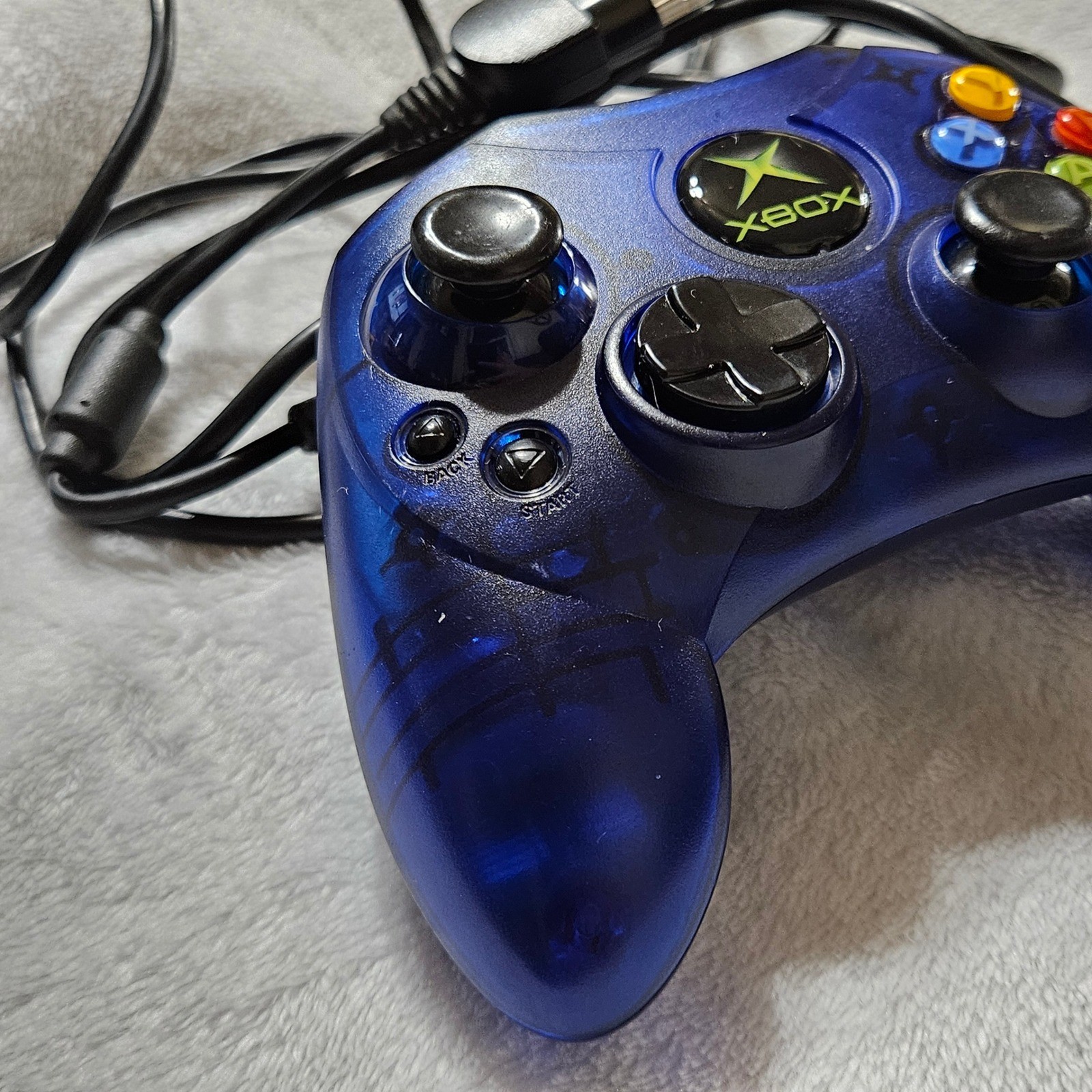 Vintage Microsoft Xbox Controller S Translucent Blue Wired Gamepad X09-64241-01