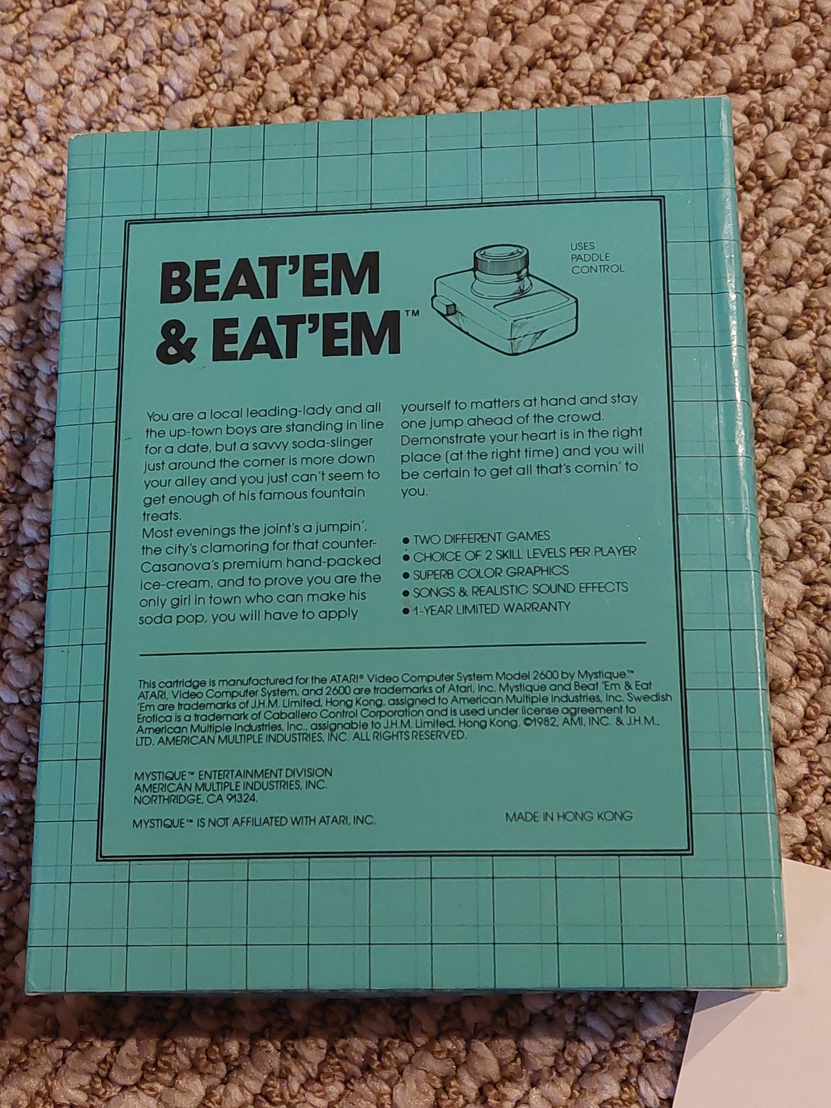 Atari 2600 Beat ’em & Eat ’em CIB 1982 Adult Video Game VG Condition Untested
