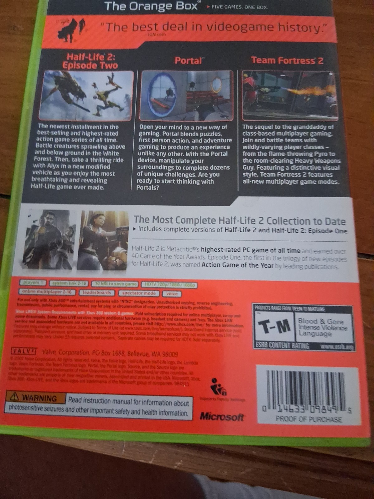 Microsoft Xbox 360 The Orange Box DVD Keep Case Box Only (No Disc)