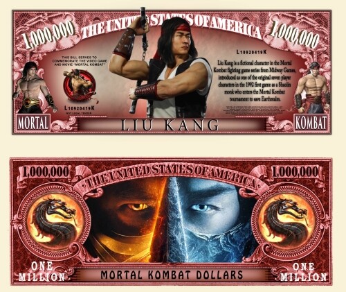 25 Pack Mortal Kombat Liu Kang Collectible Money Novelty 1 Million Dollar Bills