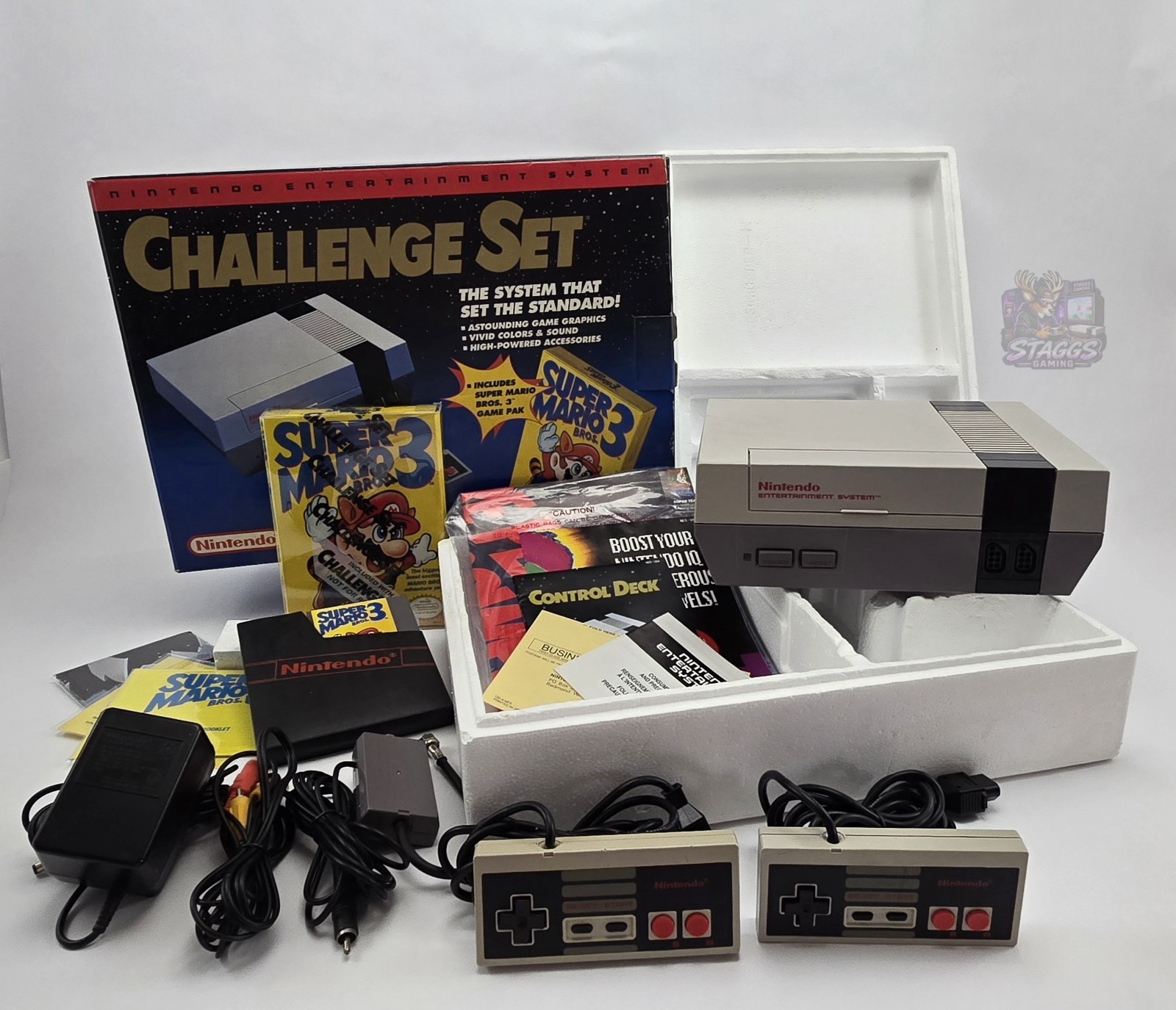 CIB Nintendo NES Console Challenge Set w/Super Mario 3 NFR Label, Tested/Work